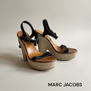 Women's MARC JACOBS Black Espadrille Wedge Sandals Shoes 6.5